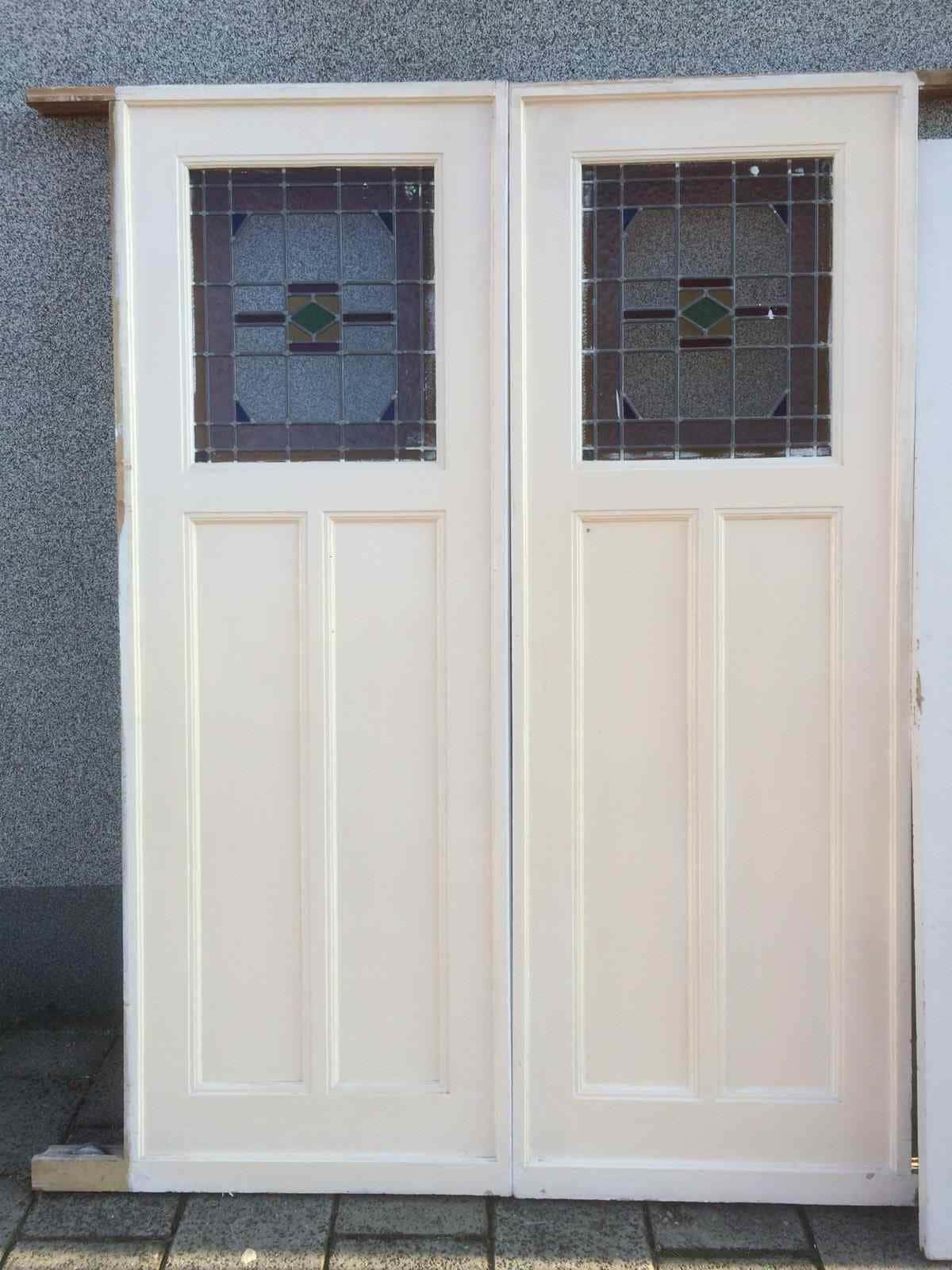 Kamer en suite schuifdeuren set met glas in lood en twee panelen